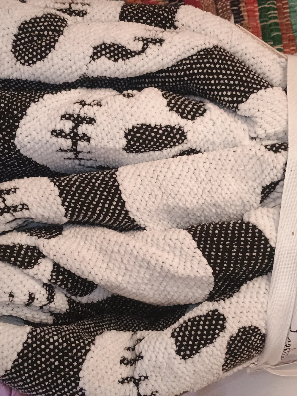 cupcakes & cashmere Black and White Skull Chenille Knit Blanket